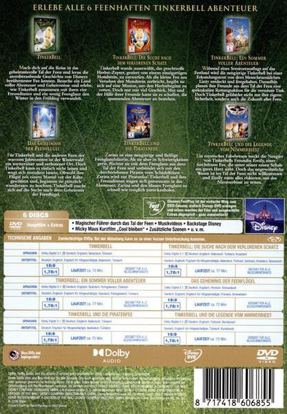 DVD-Cover für den Film Tinkerbell. Feen auf dem Cover mit Text.