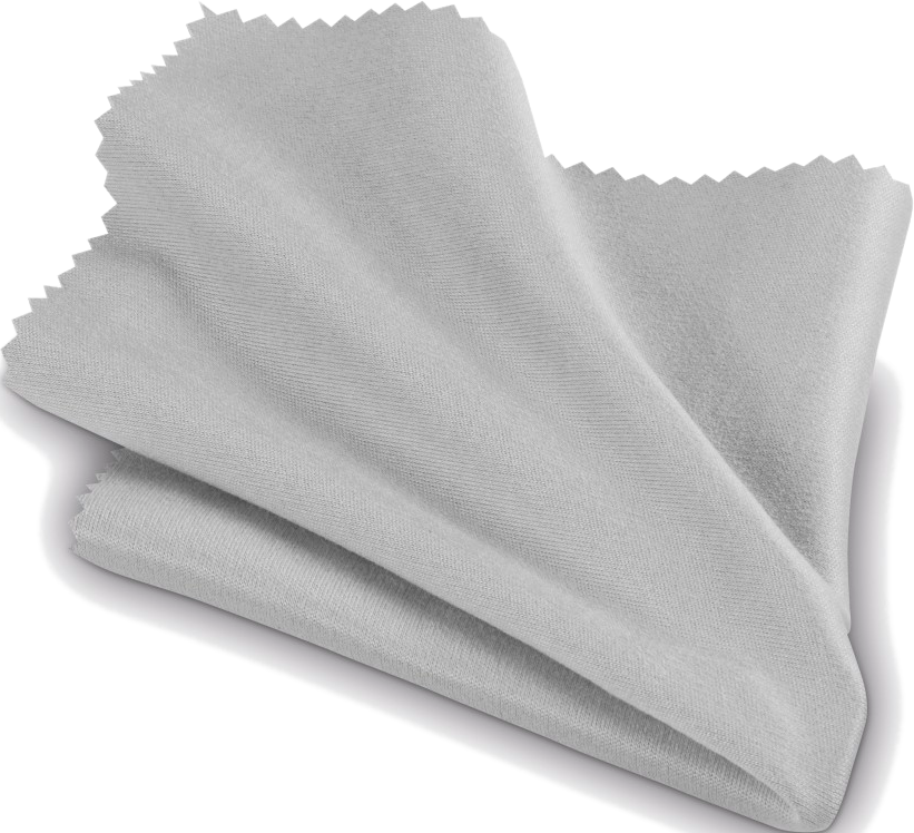 Un chiffon de nettoyage gris clair plié. Il a un bord dentelé sur le côté droit.