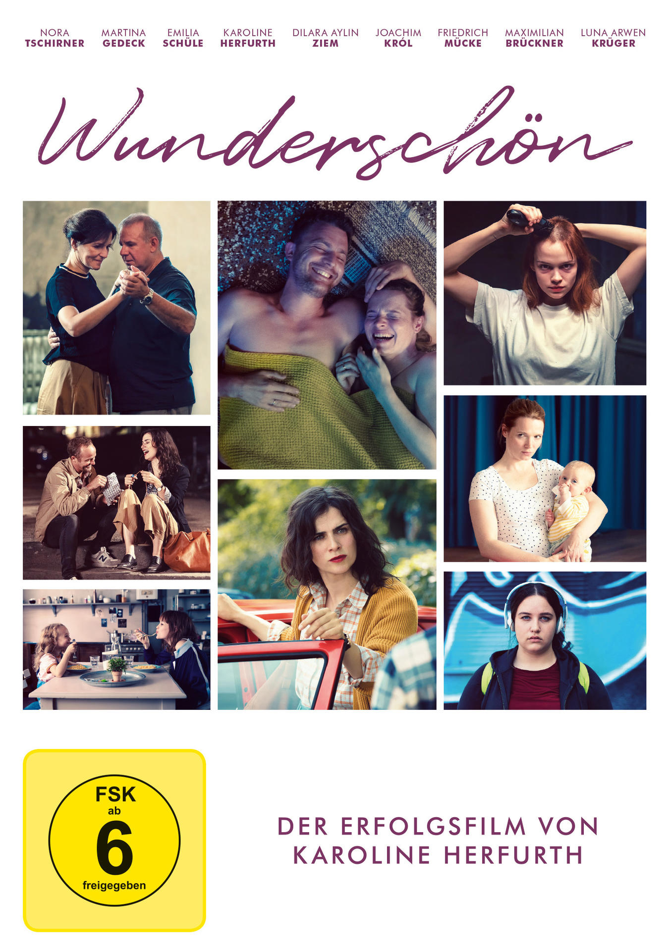 Filmcover mit mehreren Bildern von Menschen. Der Film heißt 'Wunderschön'.