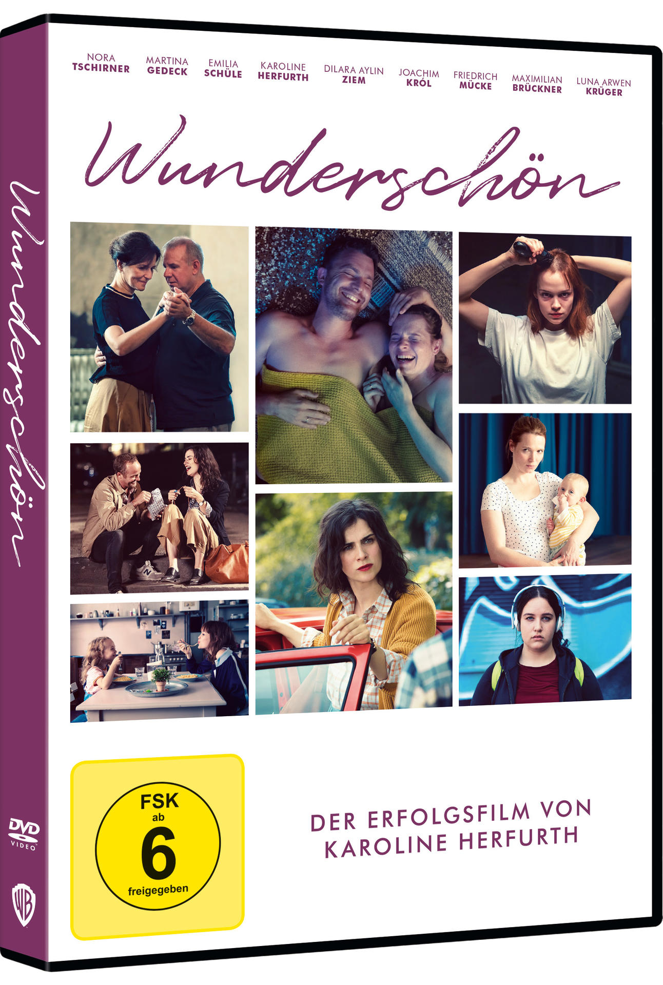 DVD-Cover, Filmszenen, verschiedene Personen, Titel 'Wunderschön', FSK 6 Bewertung, weißer Hintergrund.