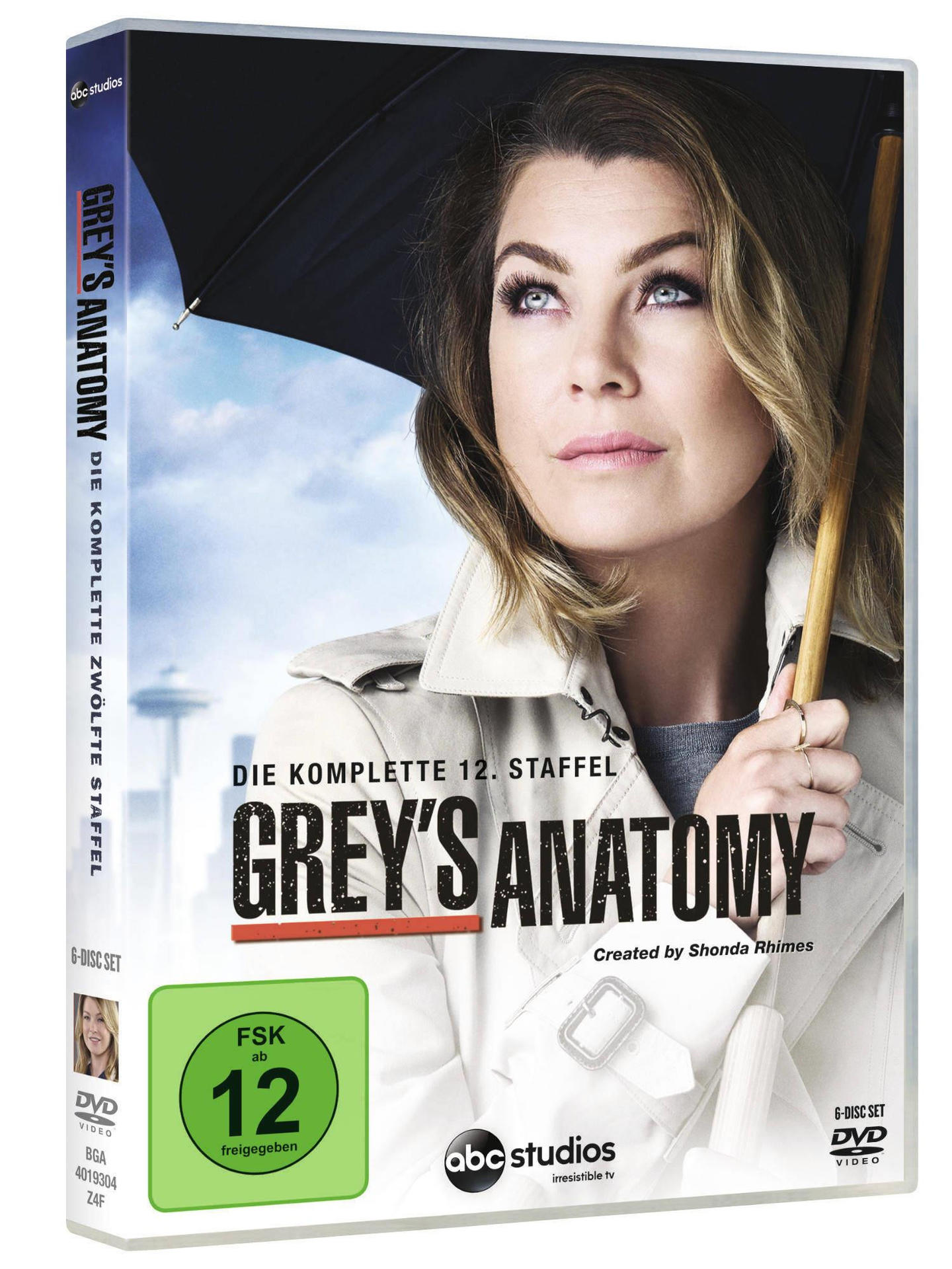 DVD-Cover für Grey's Anatomy. Eine Frau hält einen Regenschirm. Der Titel ist auf dem Cover.