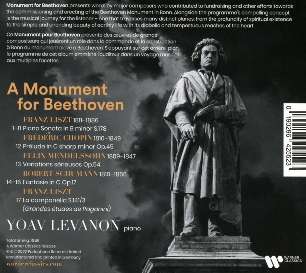 Albumcover mit Text und einer Statue einer Person, mit einer Liste von Musikstücken.
