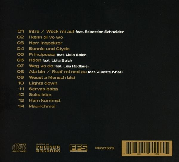 CD-Titelliste mit Nummern, Songtiteln und Künstlernamen auf Deutsch.