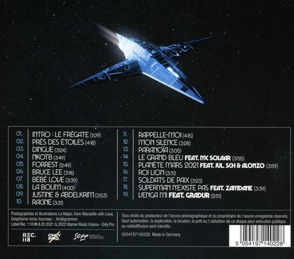 Albumcover mit Raumschiff im Weltraum und Titelliste und Credits.