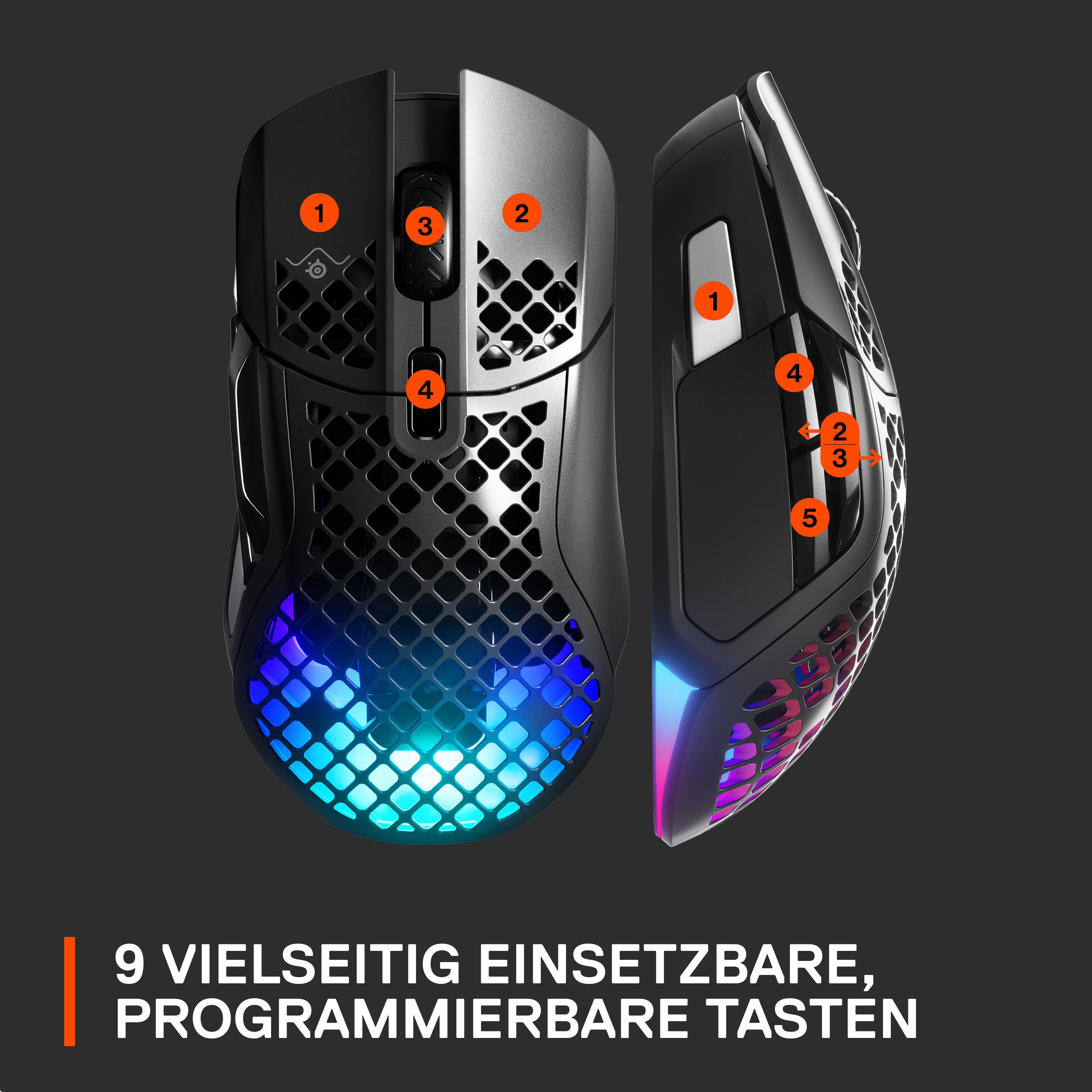 STEELSERIES Aerox 5 Wireless Gaming Maus, Mattschwarz Gaming Mäuse 