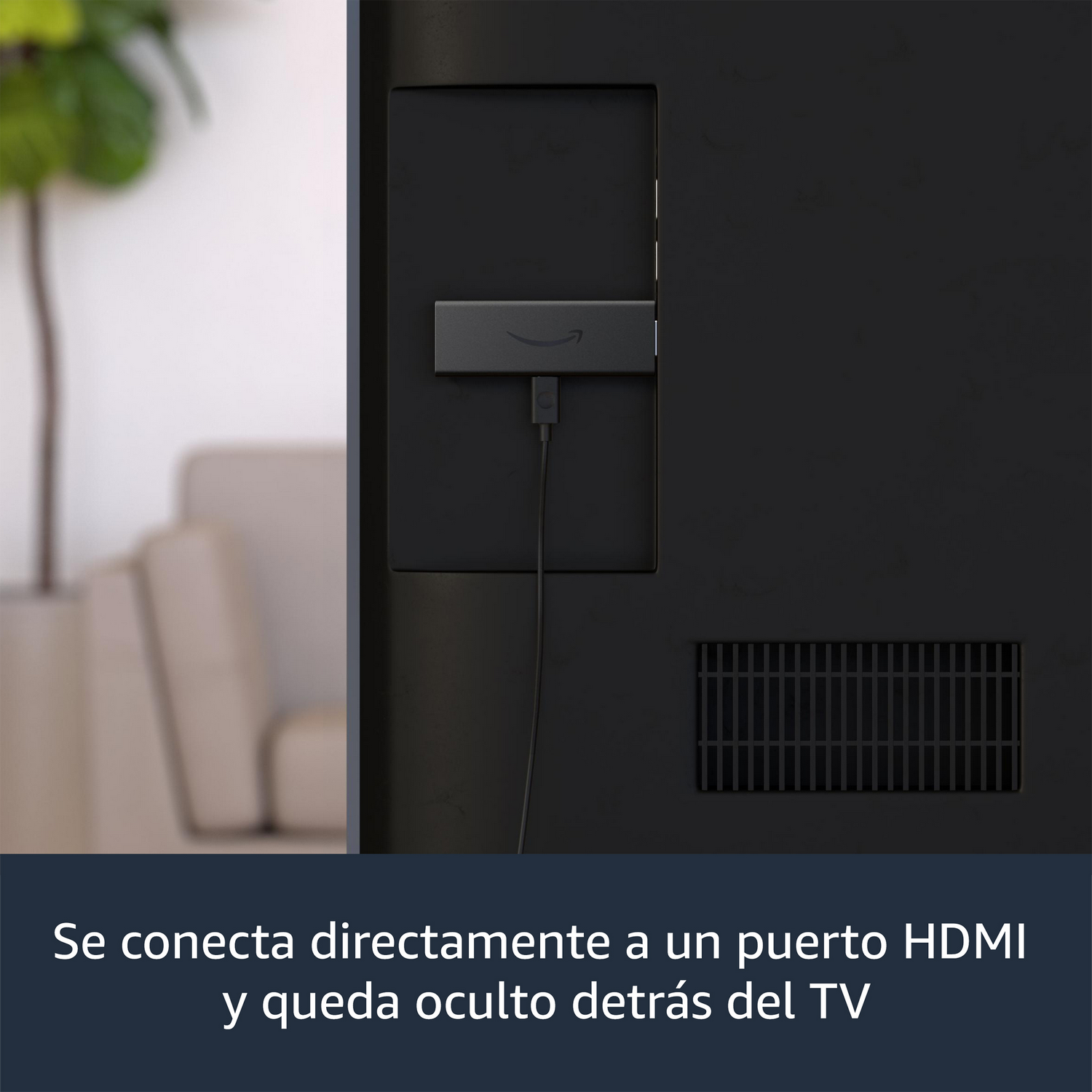Amazon Fire TV stick conectado a un televisor, con texto en español.