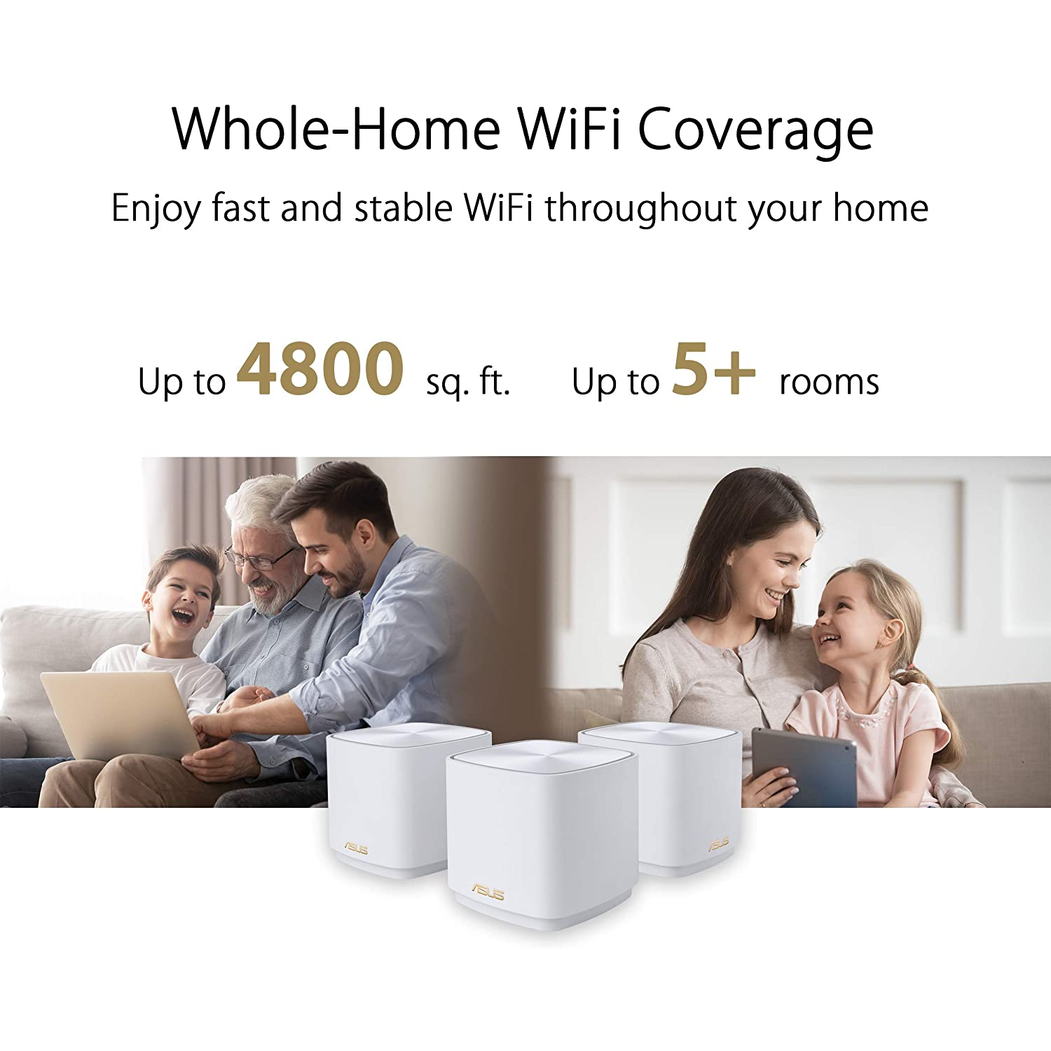 Router - ASUS ZenWiFi AX Mini, 10 Gigabit Ethernet, Memoria Flash 256 MB, WiFi6, 2 unidades, Blanco
