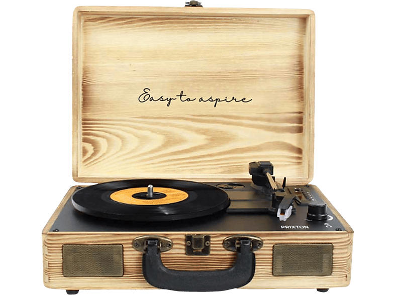Tocadiscos - Prixton VC400, Reproductor Vinilo, Bluetooth, USB, Altavoces Incorporados, Tipo Maleta, Madera
