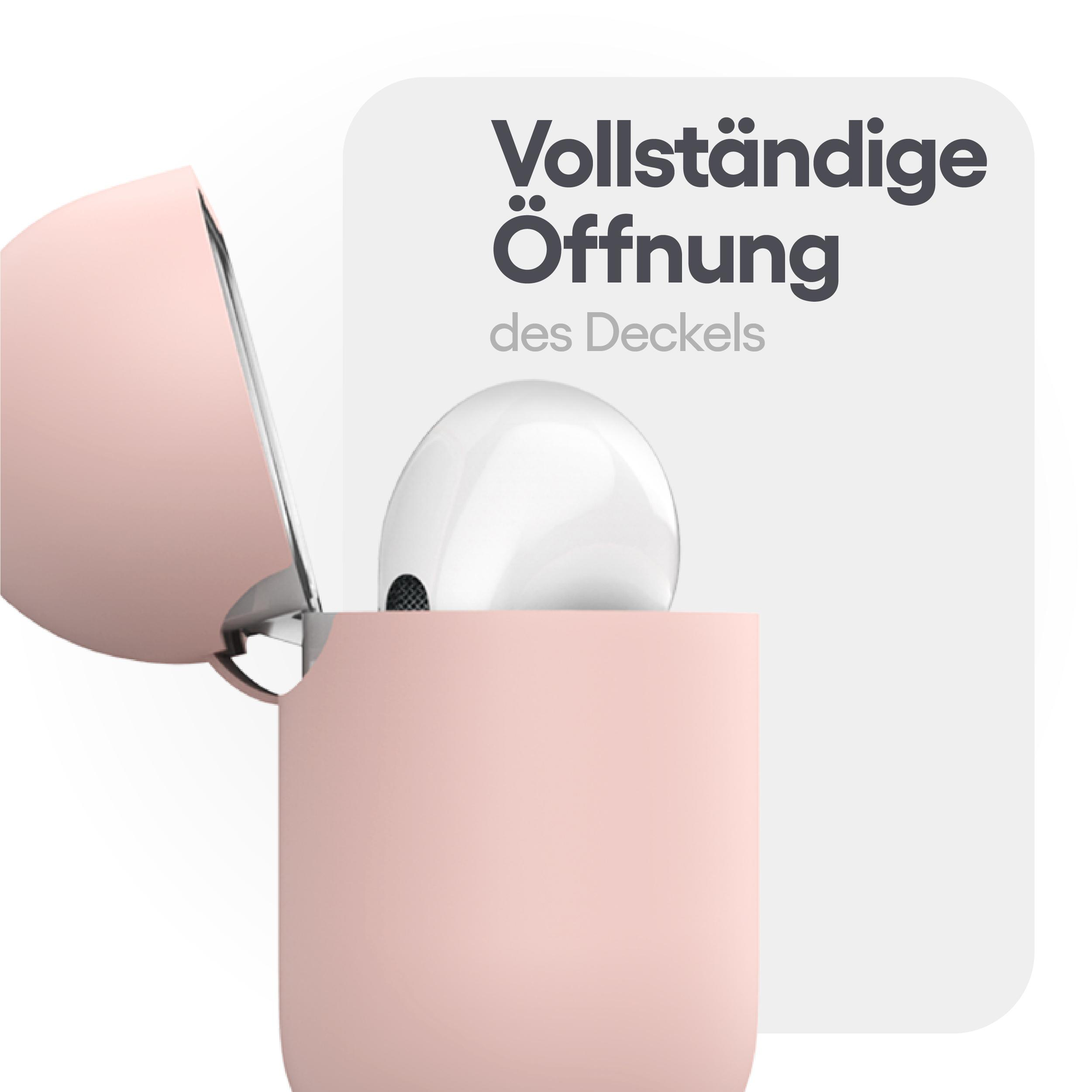 Rosa Kopfhörerhülle geöffnet mit einem Ohrhörer darin.