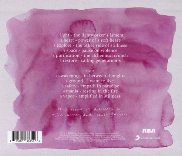 Albumcover mit Aquarellhintergrund. Text mit Songtiteln.