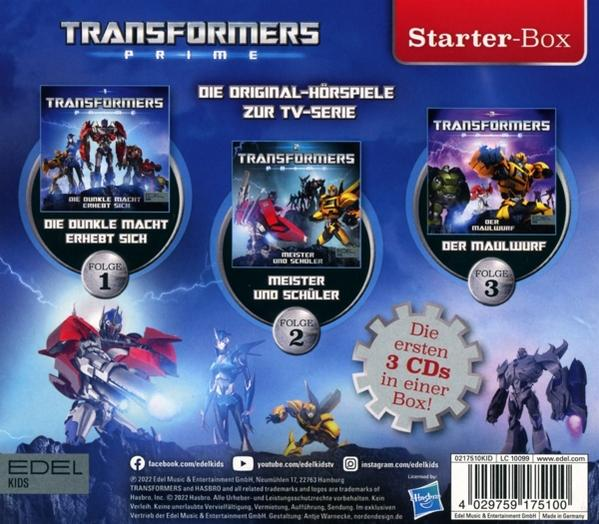 Transformers Prime Box-Set mit drei DVDs und Charakterbildern. Text ist auf Deutsch.