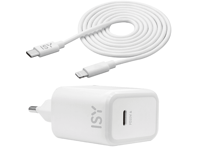 Caricabatteria ISY ITC-0009 Caricatore 1 porta da 20W PD, Type-C + cavo metro, bianco
