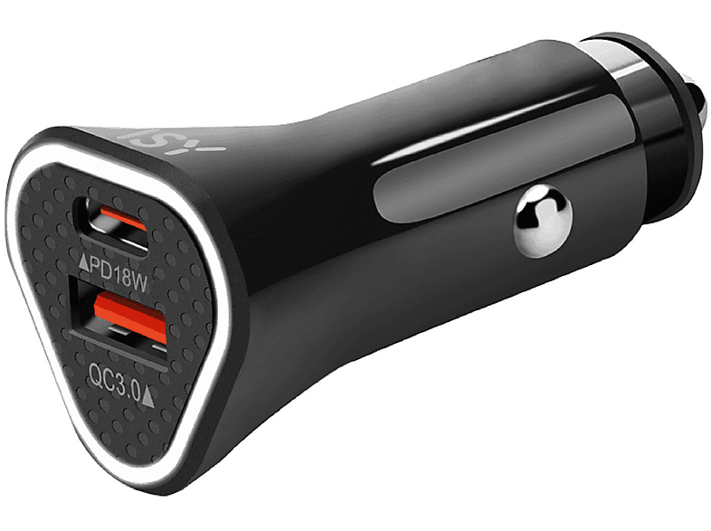 Caricabatteria Auto ISY Icc-0005 da 18W, Nero