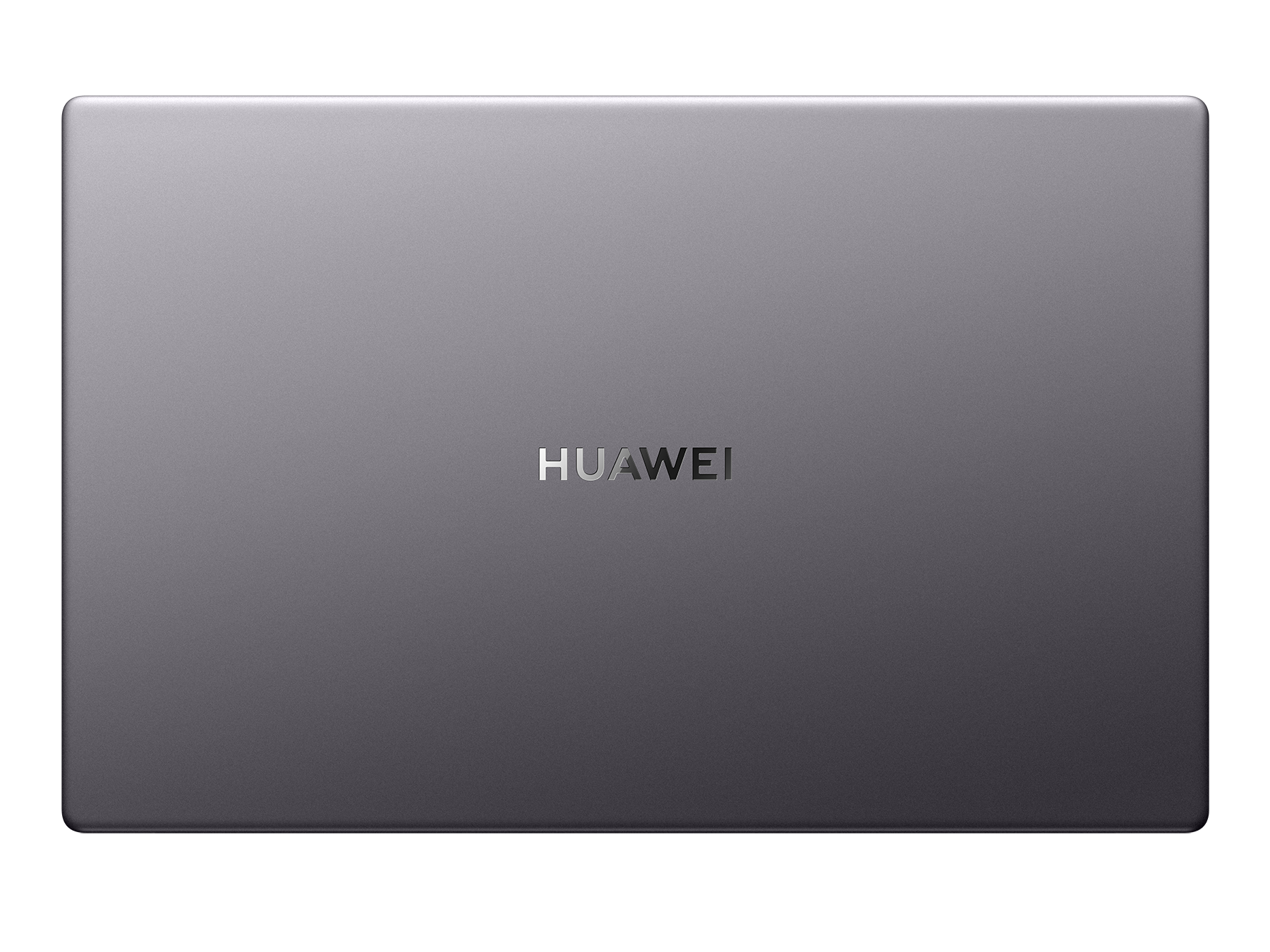 Siyah zeminde HUAWEI logolu gri dizüstü bilgisayar.