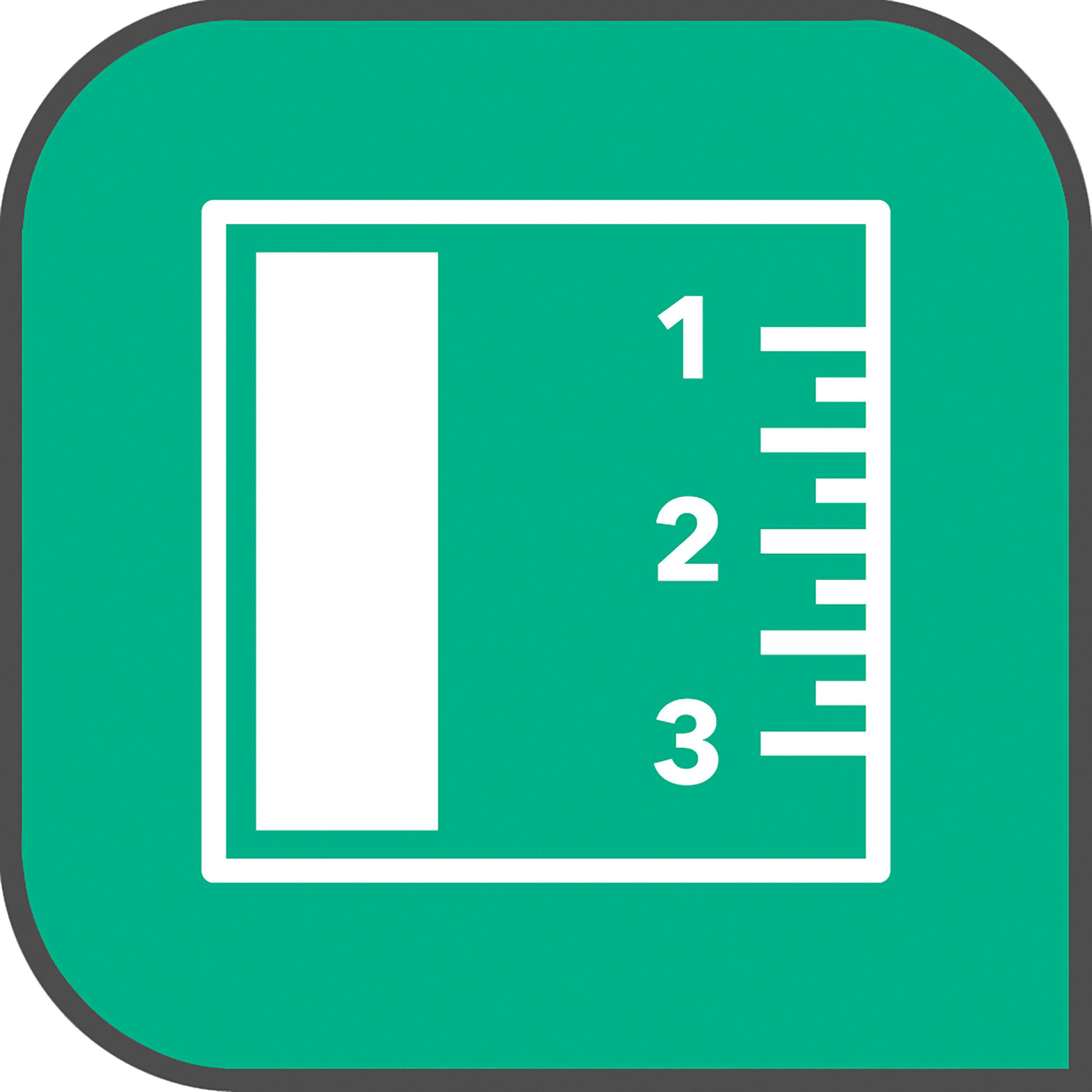 Grünes und weißes Linealsymbol mit den Zahlen 1, 2, 3 auf dunklem grünen Hintergrund.