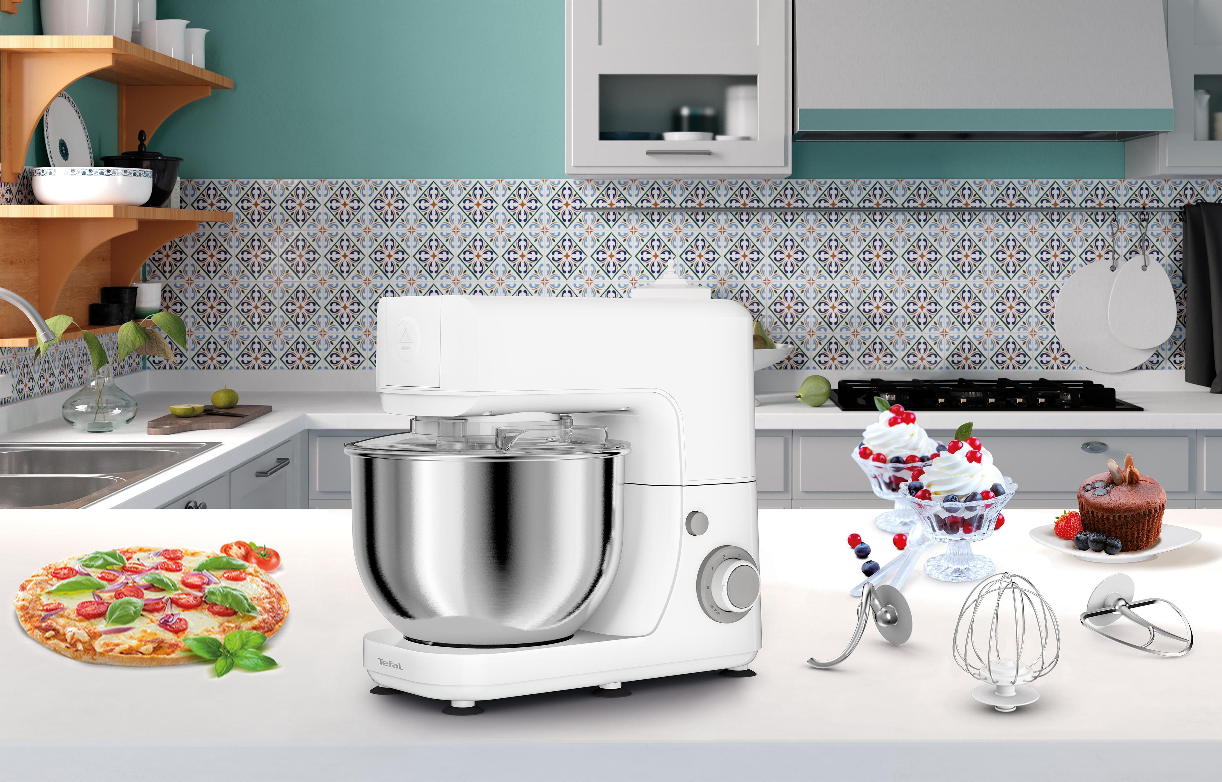 TEFAL QB1501 Masterchef Essential Küchenmaschine Weiß/Silber (Rührschüsselkapazität: 4,8 l, 800 Watt)