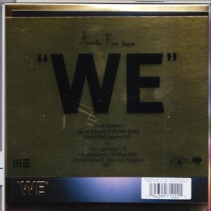 Albumcover mit goldenem Hintergrund, schwarzem Text und dem Wort "WE". Titelliste und Logo sind sichtbar.