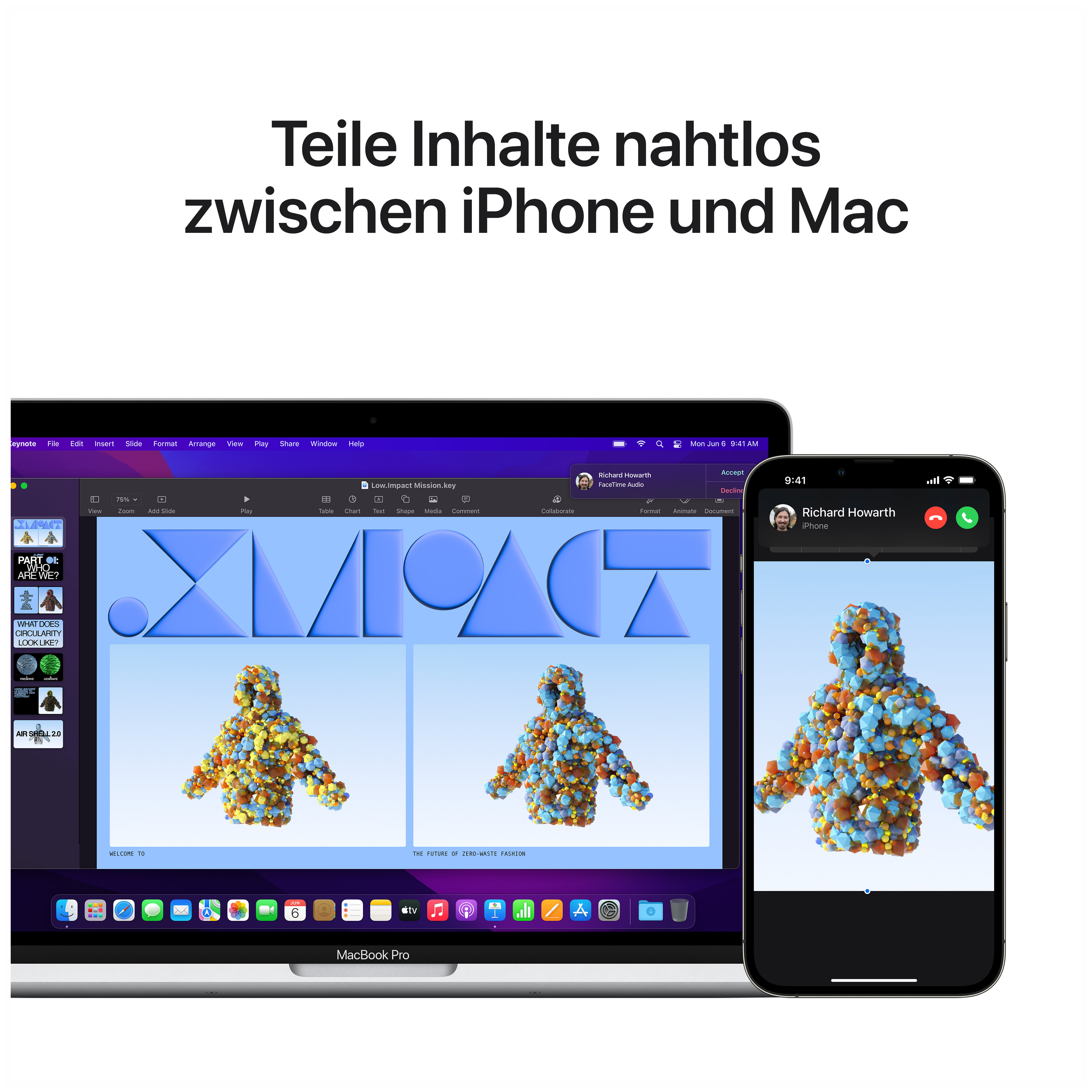 MacBook Pro-Bildschirm und iPhone-Bildschirm zeigen ähnliche 3D-Bilder.