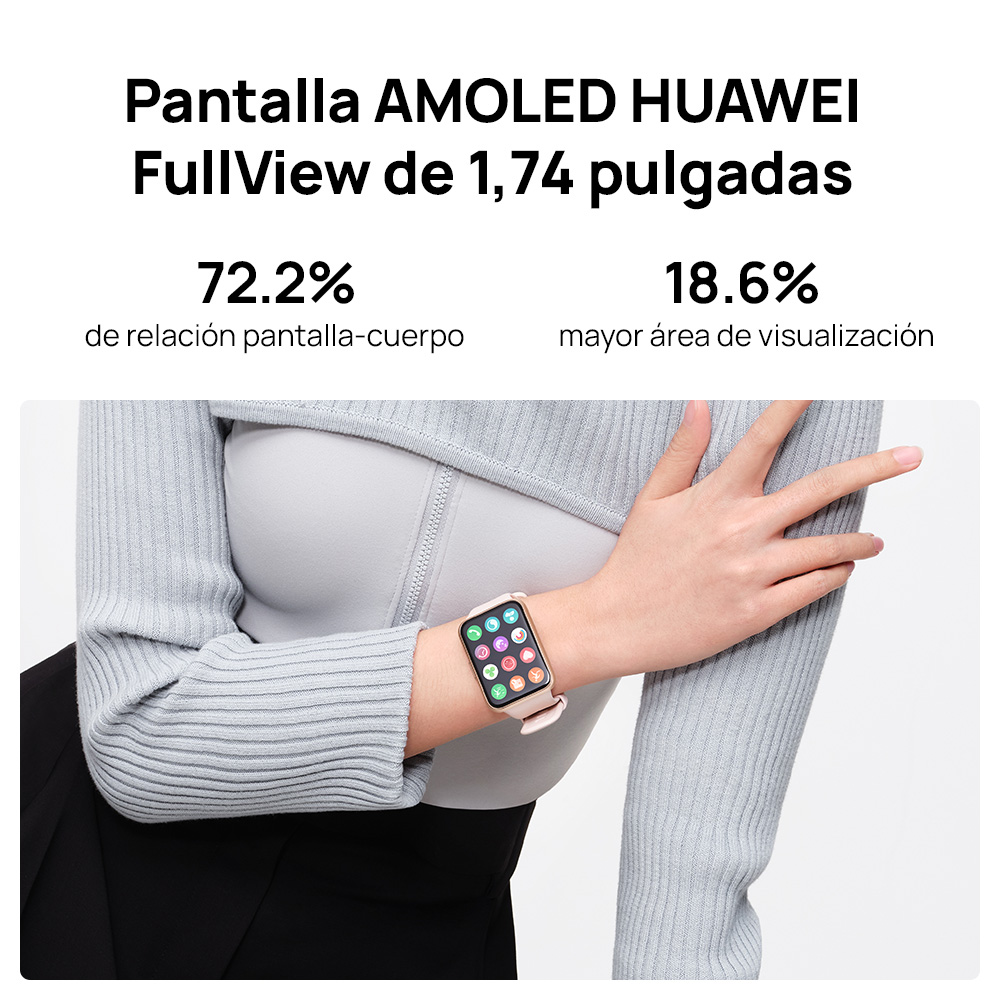 La muñeca de una mujer con un reloj inteligente, con texto superpuesto en la parte superior.