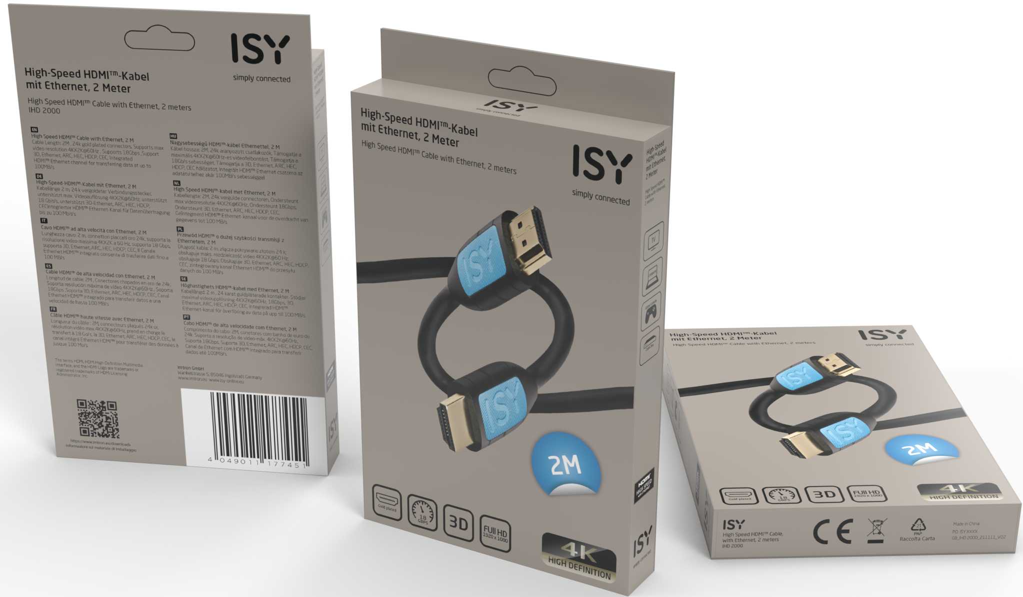 Une boîte pour un câble HDMI avec le câble à l'intérieur.