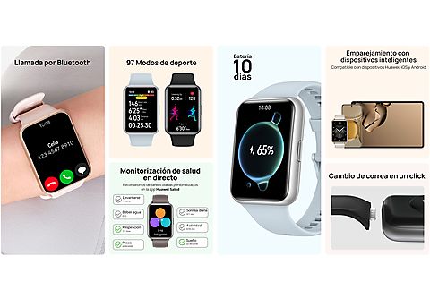 Smartwatch - Huawei Watch Fit 2, Batería hasta 10 días, 130 - 210 mm, Piel, White
