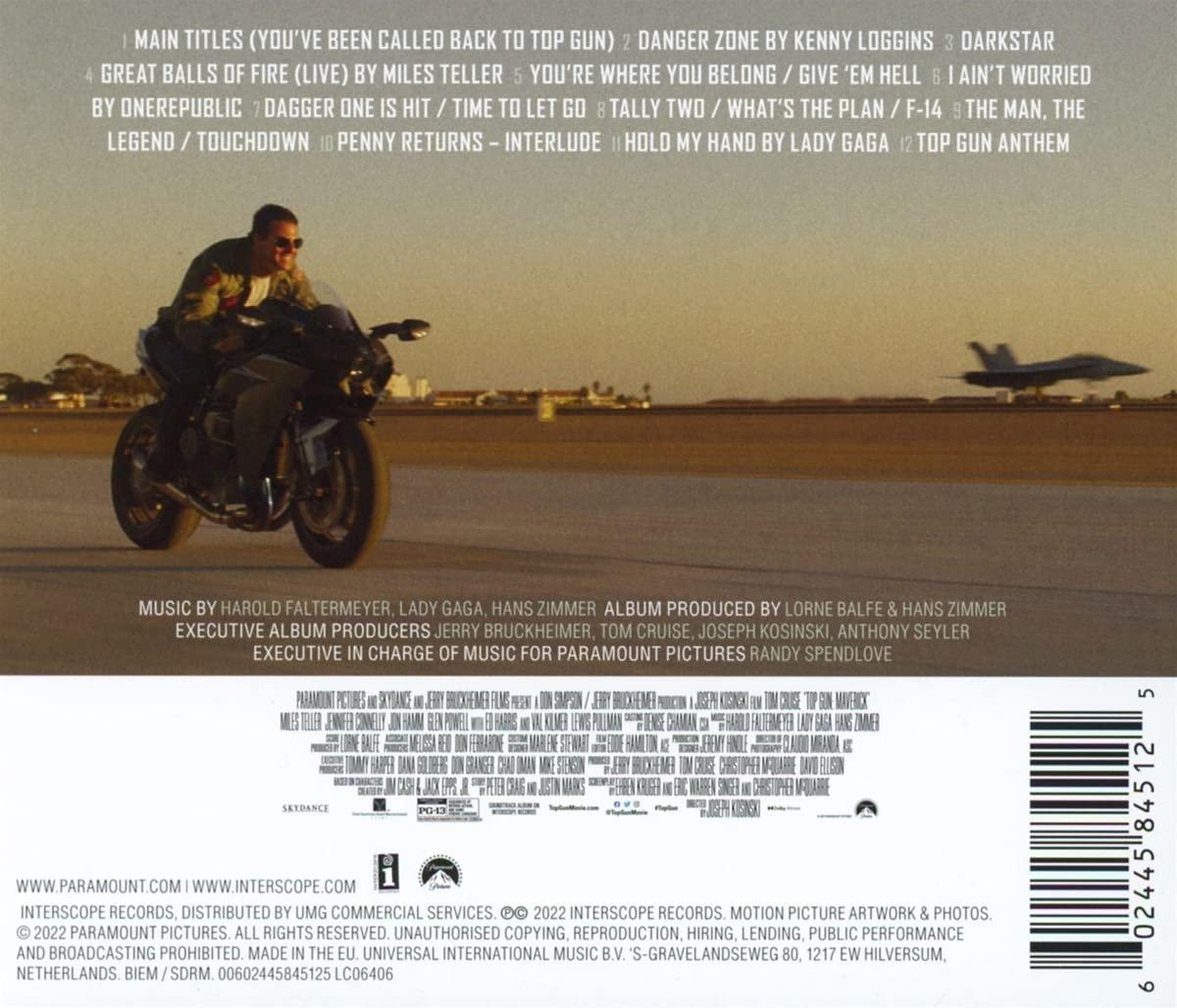 Ein CD-Cover mit Motorrad, Flugzeug und Text im Hintergrund.