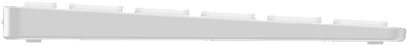 Side view of a white keyboard, showing the keys and the frame.