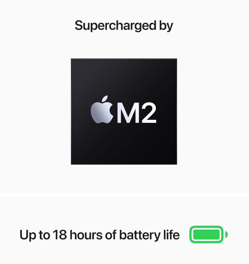 Een zwart vierkant met het Apple-logo en M2-tekst tegen een witte achtergrond.