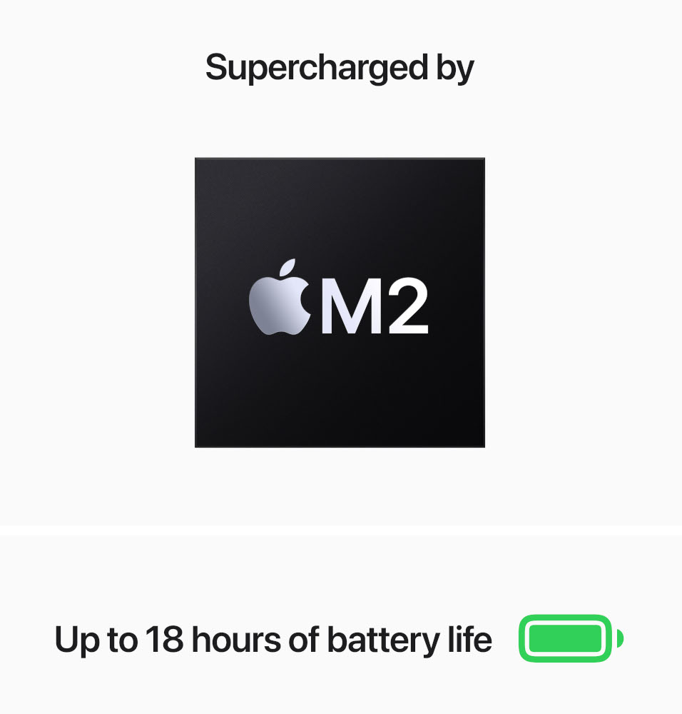 Un carré noir avec le logo M2 blanc et une icône de batterie verte.