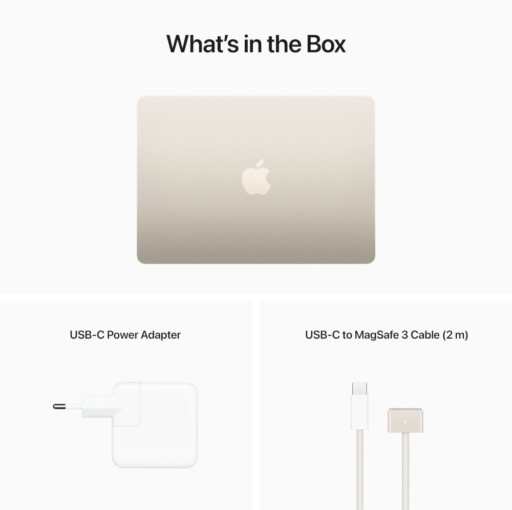 Un ordinateur portable, un adaptateur secteur et un câble de chargement sont affichés sur fond blanc.