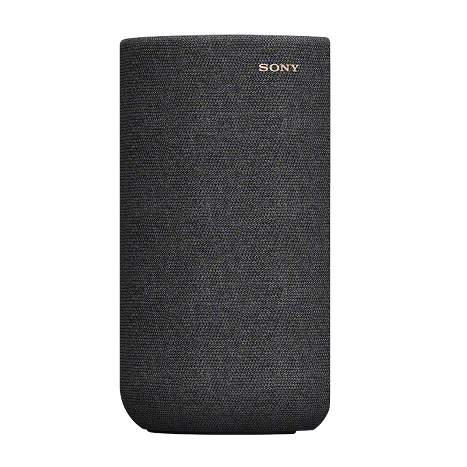 Un altoparlante intelligente alto, cilindrico, in tessuto grigio scuro con il logo Sony in alto.