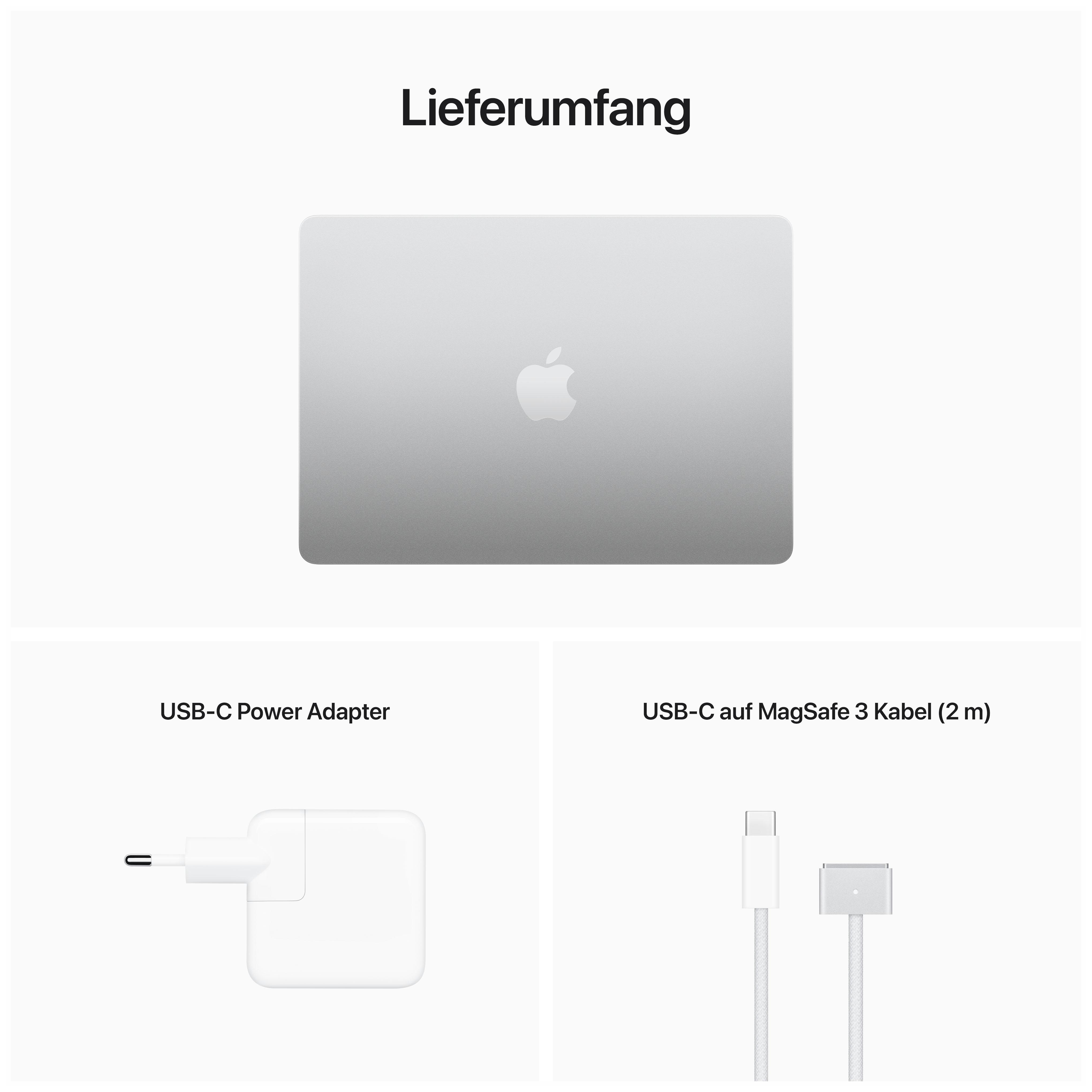 APPLE MacBook Air M2 Zoll 13,6 Silber Core), Notebook CTO GB TB M-Series RAM, MLXY3D/A, 16 (2022), mit Prozessor, Display, Apple SSD, GPU (8 1