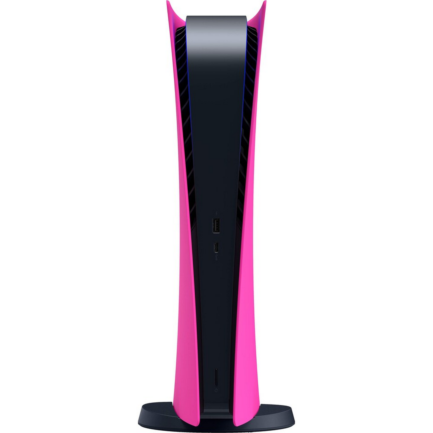 Consola PlayStation 5 rosa y negra sobre fondo blanco.