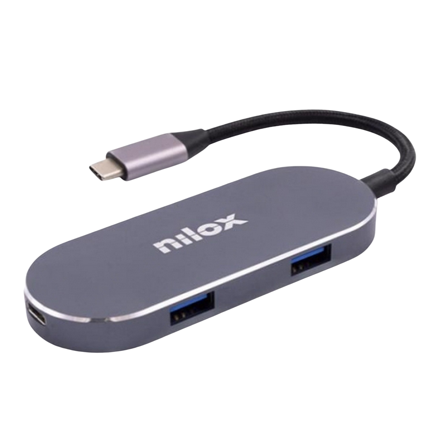 Hub - Nilox NXDSUSBC01, 5 puertos, USB/UBS-C/HDMI, 4.5 Gbit/s, Plata