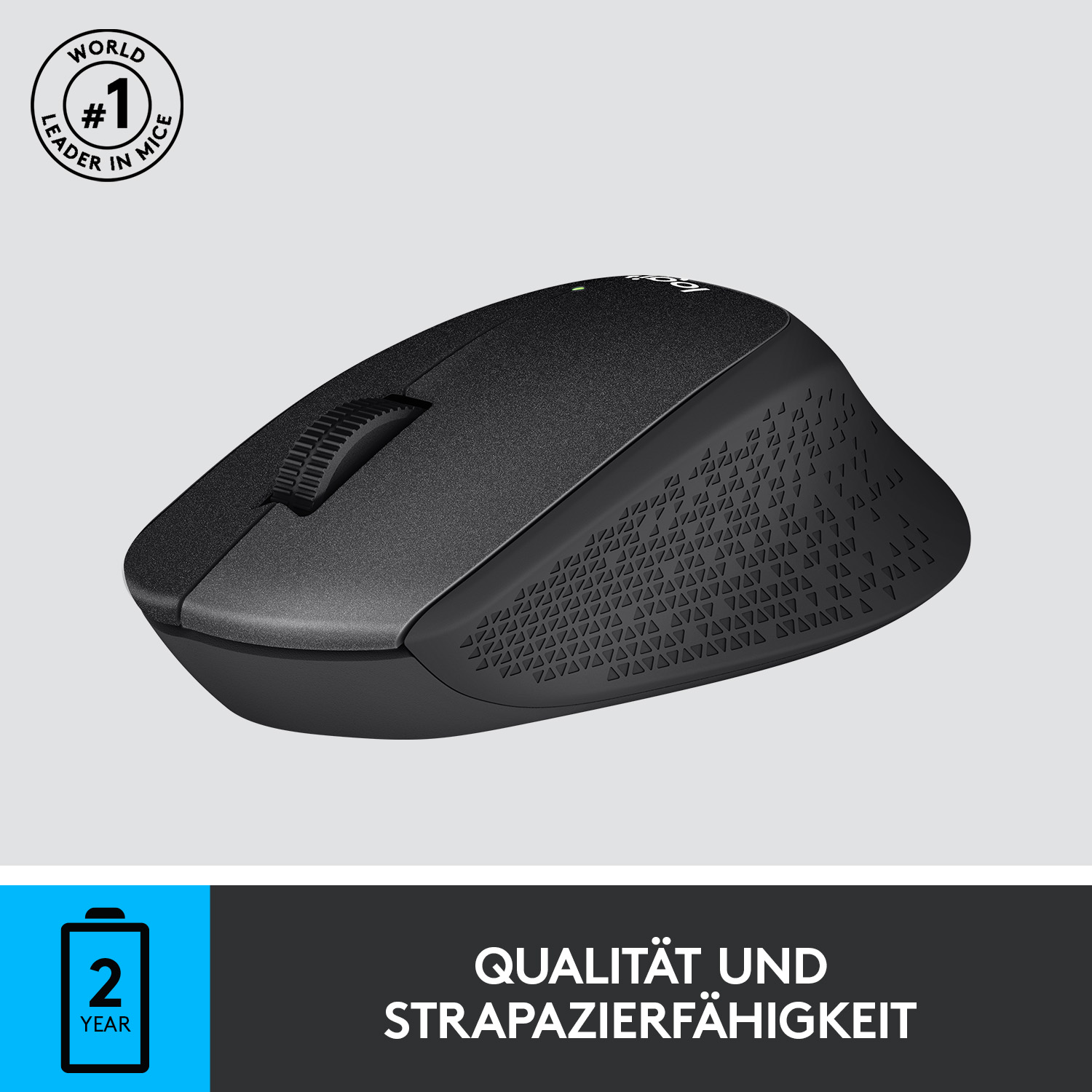 Schwarze Maus mit strukturiertem Design. Weißer Hintergrund.