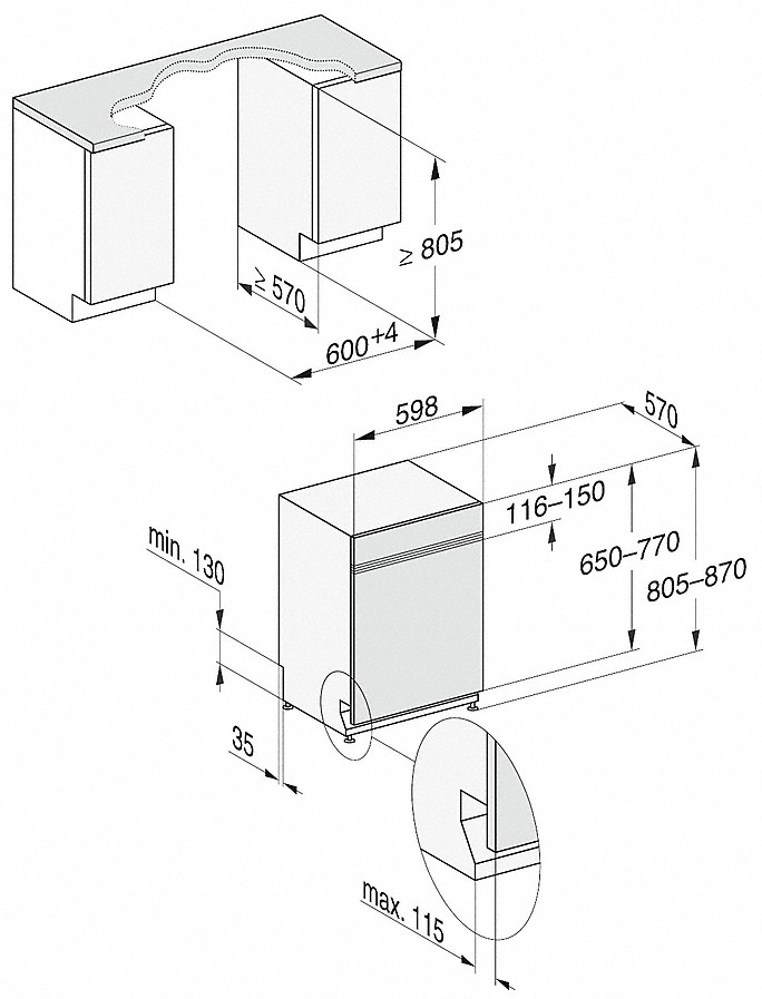 MIELE G (A), breit, Geschirrspüler (teilintegrierbar, 7200 43 mm dB SCi 598 A)