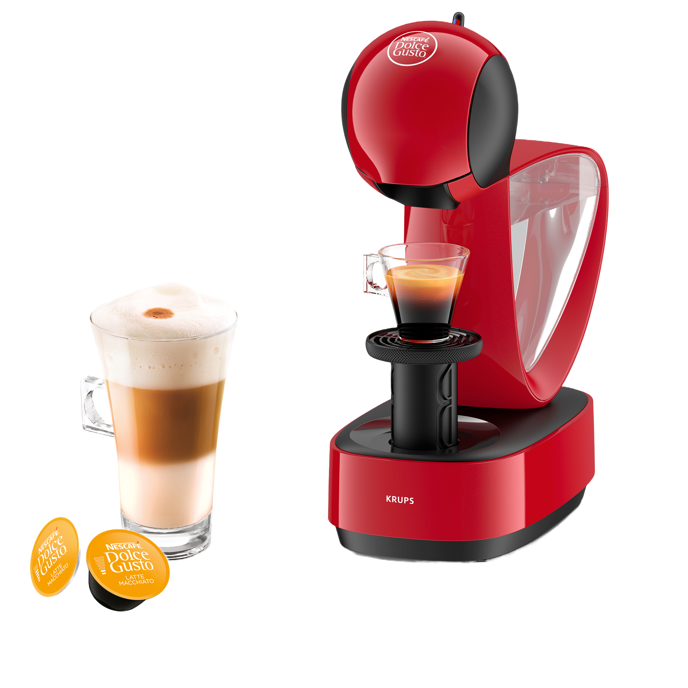 Cafetera de cápsulas - Krups Dolce Gusto Infinissima, 1500 W, 15 bares, Roja