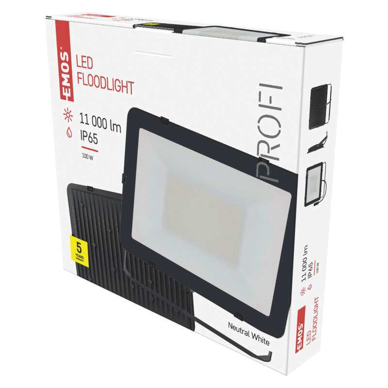 Fehér-fekete LED-es reflektor doboza. Szöveg: 'LED reflektor' és 'Semleges fehér'.