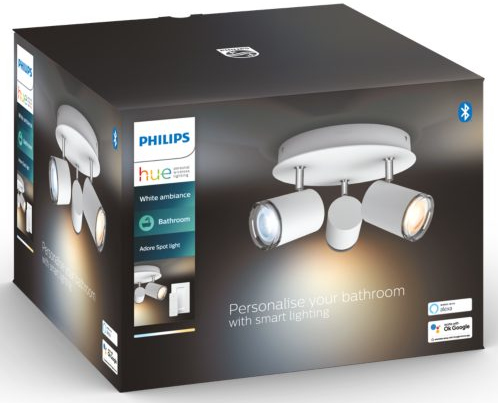 PHILIPS HUE Luminaire à 3 spots Smart Adore Rond Blanc + Interrupteur (34091600)