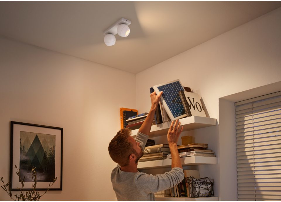 PHILIPS HUE Luminaire à 2 spots Smart Buckram + Interrupteur Blanc (33906400)