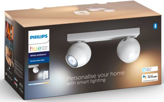 PHILIPS HUE Luminaire à 2 spots Smart Buckram + Interrupteur Blanc (33906400)