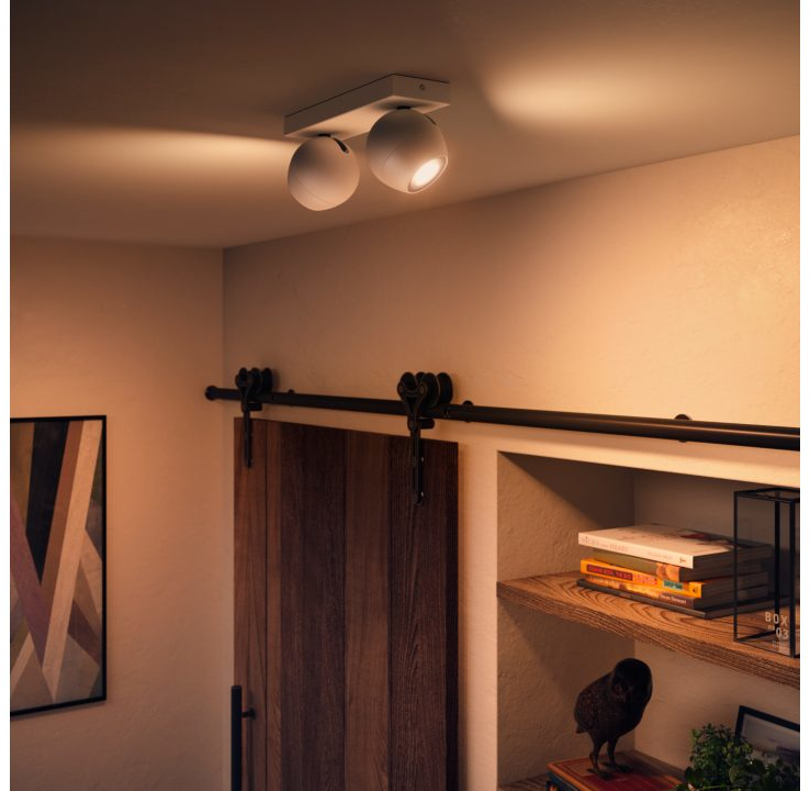 PHILIPS HUE Luminaire à 2 spots Smart Buckram + Interrupteur Blanc (33906400)