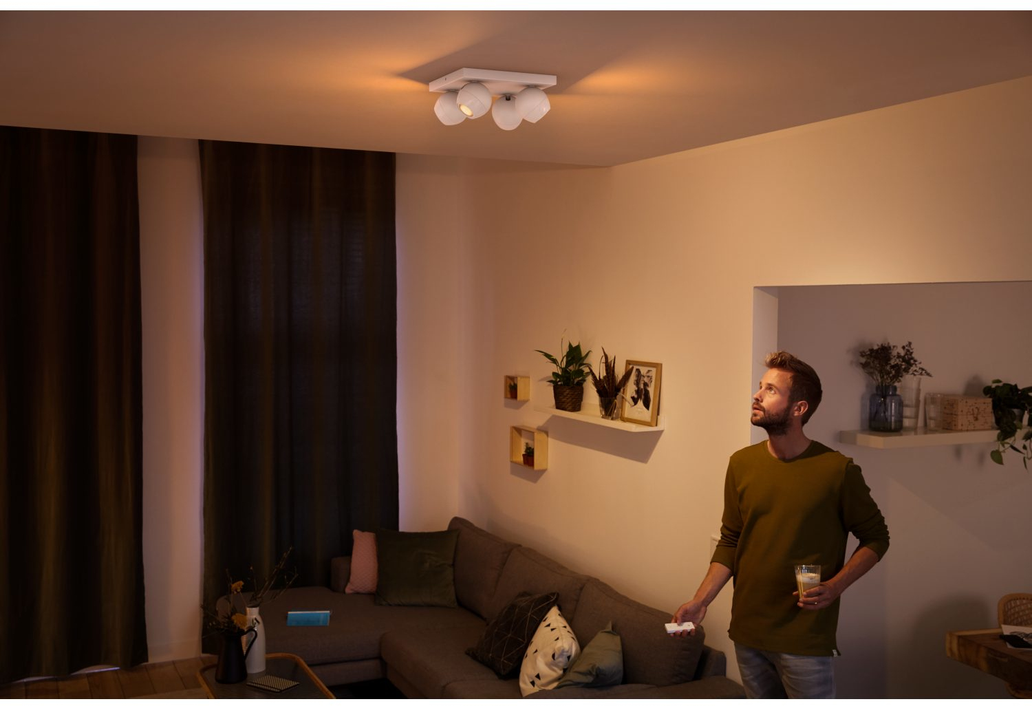PHILIPS HUE Plafondlamp met 4 spots Smart Buckram Wit (33914900)