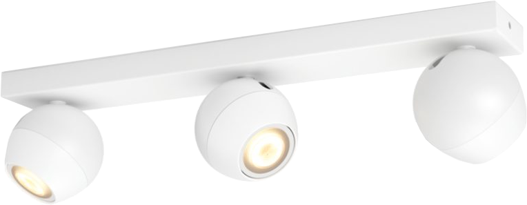 Witte railverlichting met drie bolvormige lampen.