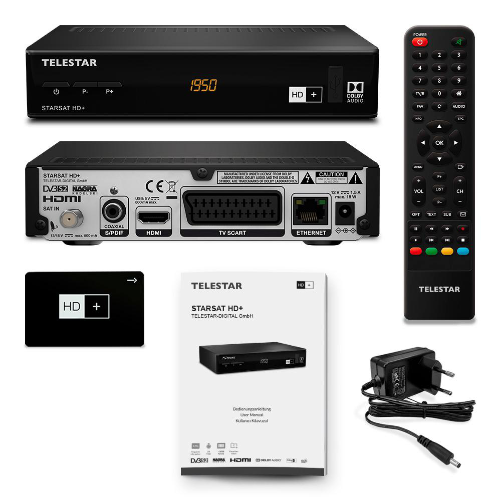 TELESTAR Starsat HD+ AAC Receiver (HDTV, HD+ Karte inklusive, DVB-S, DVB-S2, Schwarz)