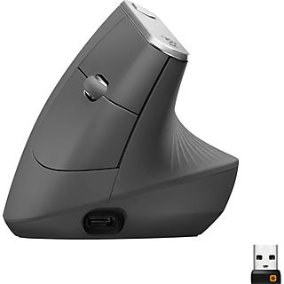 Ratón inalámbrico - Logitech Vertical MX, Ergonómico, 4000 ppp, Botones personalizables, Multidispositivo, Recarga rápida USB-C, Negro