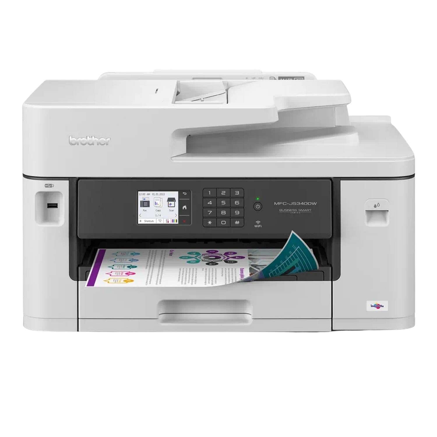 Impresora multifunción - Brother MFC-J5340DW, Color, Para A4/A3, 25/16 ppm, WiFi, Blanco y Negro