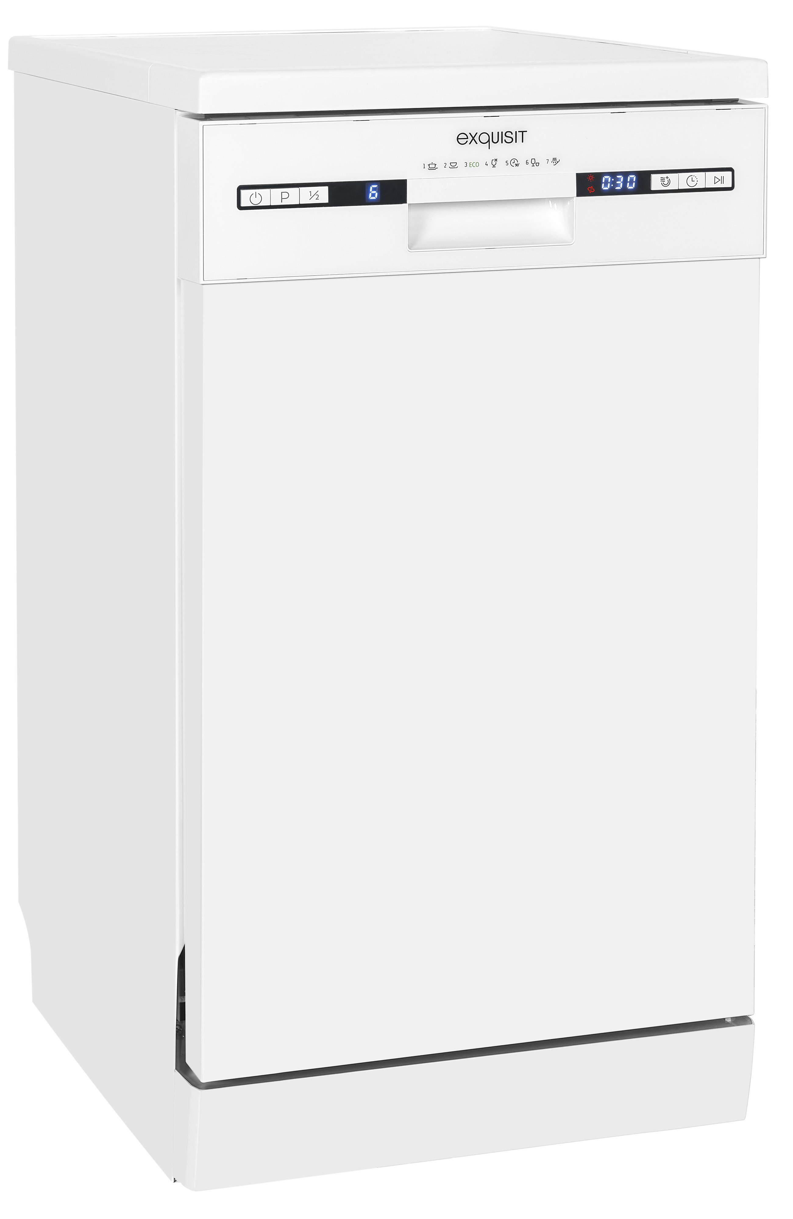 EXQUISIT GSP 9309-030 E WEISS Geschirrspüler (Standgerät, 448 mm breit, 49 dB (A), E)