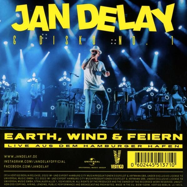 Albumcover von Jan Delays Earth, Wind & Feiern, mit einem singenden Mann.