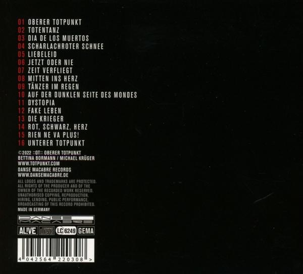 Titelliste eines Musikalbums auf Deutsch mit Logo und Barcode auf dunklem Hintergrund.